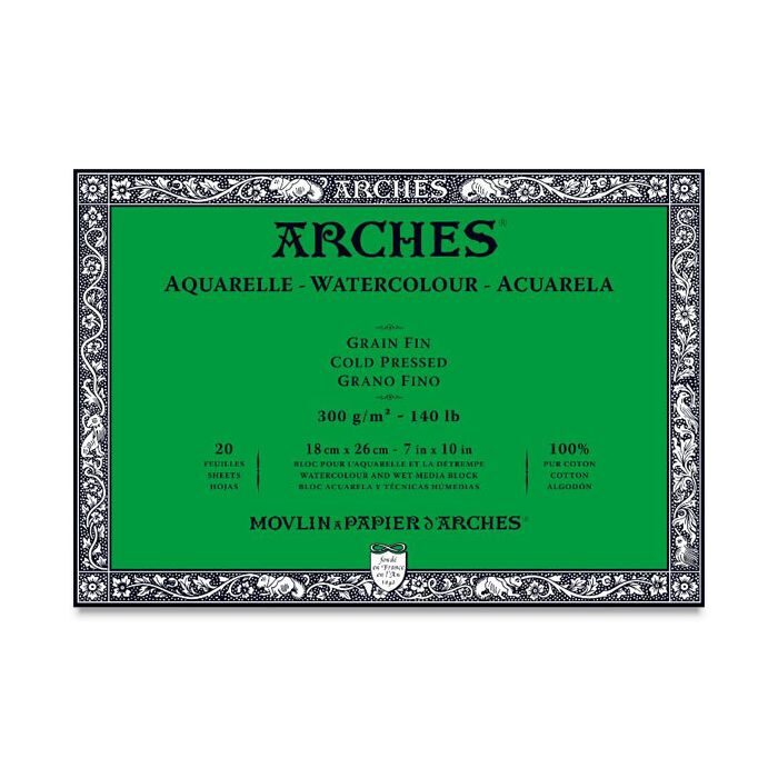Akvareļu papīrs: Arches 100% cotton/ bloks/ COLD PRESSED / 18 cm x 26 cm