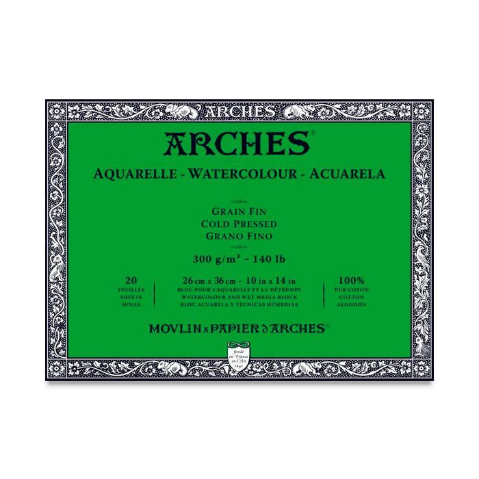 Akvareļu papīrs: Arches 100% cotton/ bloks/ COLD PRESSED / 26 cm x 36 cm