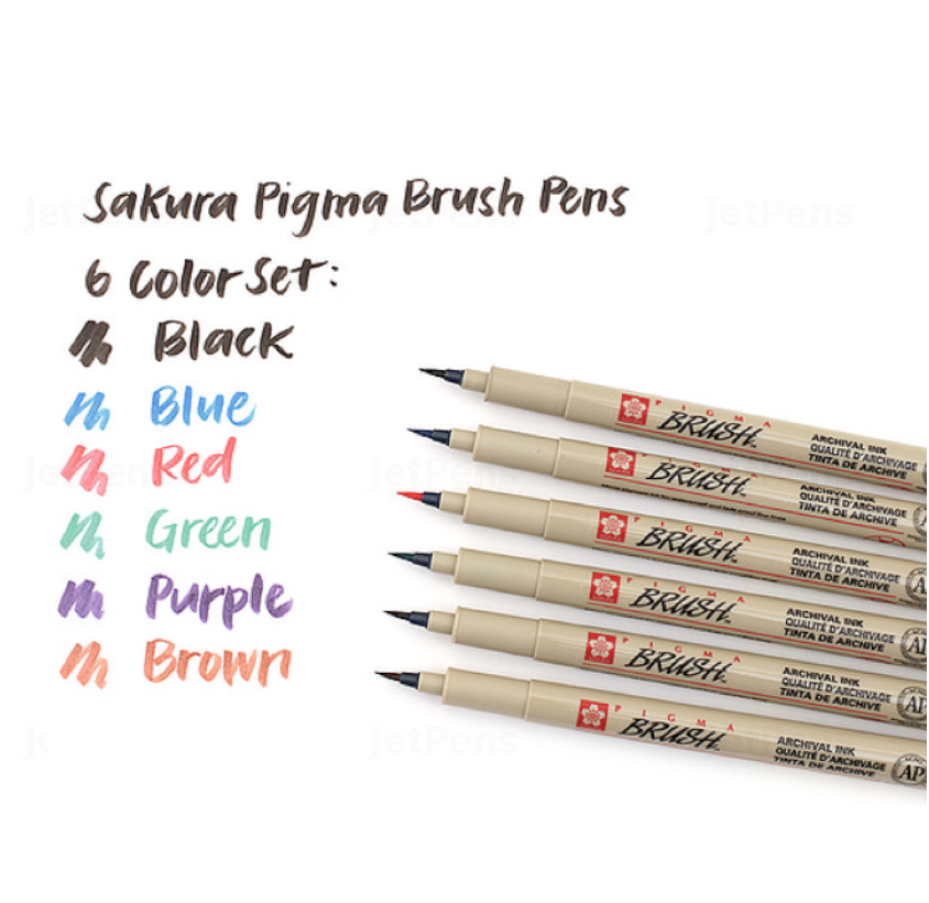 Sakura Pigma Brush Pen - 6 krāsu komplekts