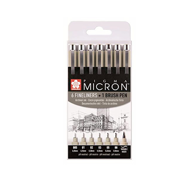 Sakura Pigma Micron 6 fineliners + 1 brushpen
